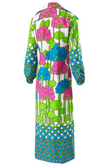 1970s Lanvin Mod Op Art Oversized Floral Print Jersey Shirt Dress