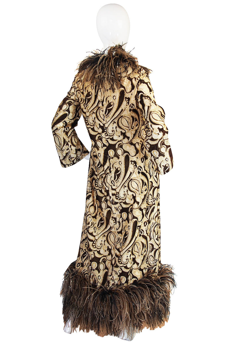 Fall 1973 Feather & Metallic Silk & Velvet Bill Blass Dress