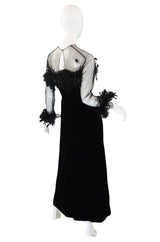 1970s Velvet & Feather Givenchy Gown
