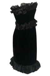 Fall 1987 Yves Saint Laurent Strapless Velvet & Silk Organza Ruffled Dress
