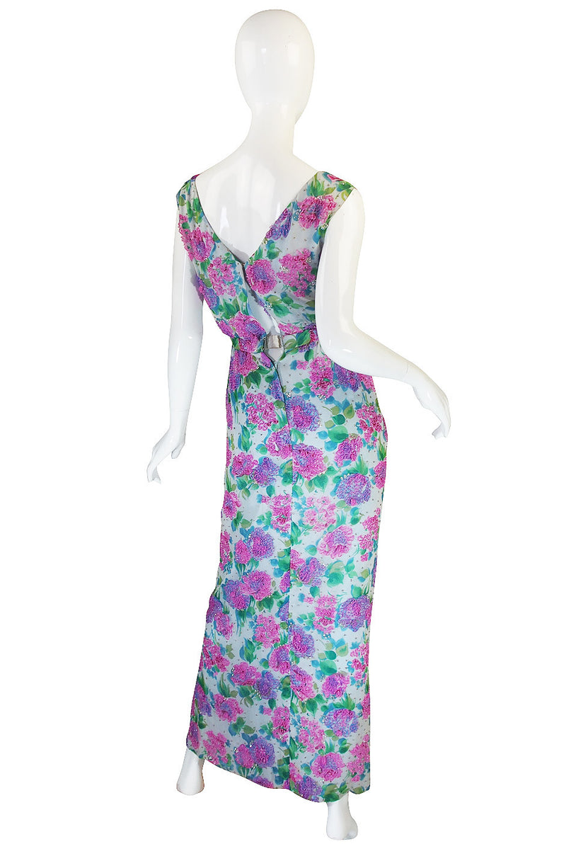 1960s Heavily Beaded Floral Malcolm Starr Dress