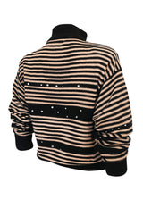 1980s Sonia Rykiel Pink & Black Sweater w Rhinestone Embelishments