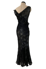 Mid-2000s Christian Dior by John Galliano Metallic Eyelash Lame Bias Cut Silk Chiffon Dress