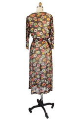 1920s Pretty Floral Silk Chiffon Dress with Belt