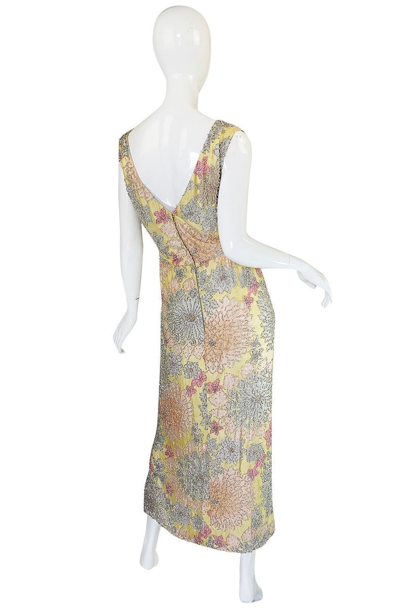 1960s Densely Beaded Malcolm Starr Floral Silk Dress