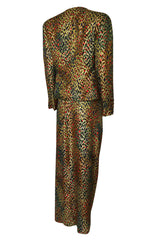 Fall 1989 Bill Blass Gold Silk Lame Leopard Evening Jacket & Skirt Suit