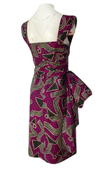 Resort 1983 Yves Saint Laurent Printed Cotton Hip Swag Sarong Dress