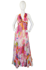 1970s Mignon Pink Halter Chiffon Gown