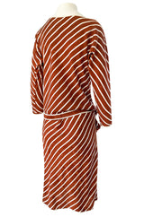 1980s Oscar de la Renta Rust and White Striped Silk Top & Skirt Set