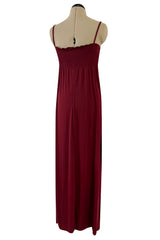 Fantastic 1980s Bill Tice Burgundy Jersey Halter Dress w Metallic Gold Inset