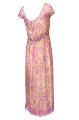 1960s Malcolm Starr Pink & Pale Yellow Silk Chiffon Beaded Dress