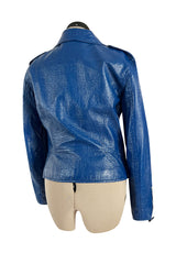 Fantastic 1990s Moschino Jeans Bright Blue Patent Faux Leather Motorcycle Jacket