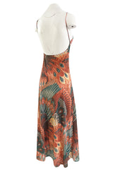 Documented 1976 John Kloss Feather Printed Front Cut Out Nylon Jersey Dress