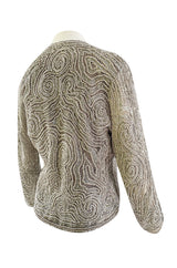 Documented 1981 Halston Silver Beaded & Pearl Grey Silk Net Couture Jacket