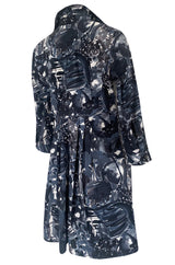 Spring 2006 Marni Blue & Grey Cotton Print Baby Doll Mini Dress