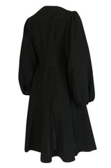 1972 Jean Muir Pin Tuck Detailed Huge Sleeve Black Crepe Dress