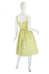 Pretty 1950s Yellow Printed Crisp Cotton Sun Dress