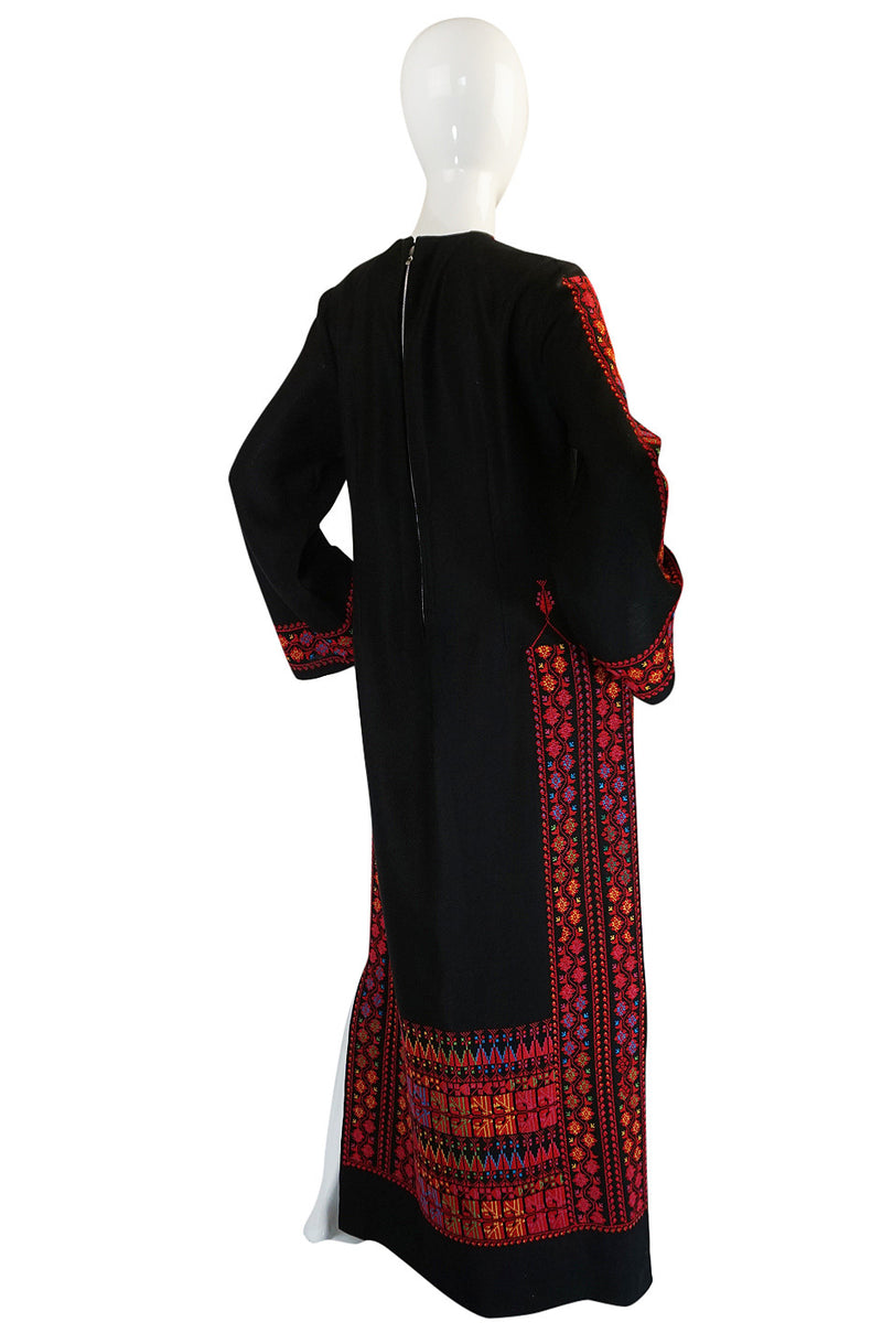 1960s Bright Rudy Thread Hand Embroidered Black Caftan