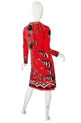 1970s Paganne Printed Red Shift Dress
