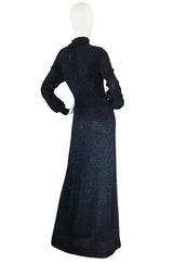 1970s Supermodel Length Wenjilli Metallic Blue Dress