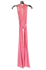 1930s Pink Silk Hand Applique Detailed Boudoir Negligee Lingerie Dress