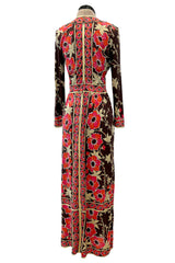 Prettiest 1970s Emilio Pucci Original Pink & Coral Floral Print Brown Silk Jersey Dress