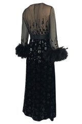 Documented Fall 1970 Oscar de la Renta Ostrich Feather & Sequin Silk Dress