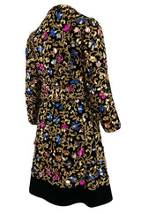 1960s Arnold Scaasi Couture Gold Cording, Beading & Metallic Applique Dress Jacket Set