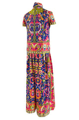 1970s Lanvin Couture Fine Silk Twill Brilliantly Scarf Neck Top & Extra Wide Cut Pant Set