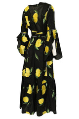 Recent We Are Leone "Amalfi Lemon" Wrap Dress Kimono Cover Up