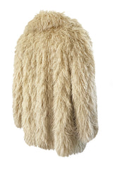 1970s Unlabeled Arissa of France Deep Ivory Faux Fur Alternative String Coat