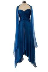 Spring 1990 Oscar De La Renta Deep Sapphire Blue Silk Chiffon Strapless Dress