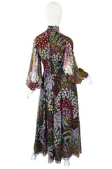 1970s Scott Barrie Silk Ruched Maxi Dress