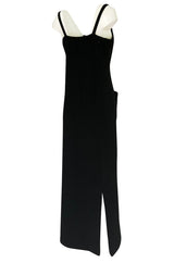Extraordinary 1970s Bill Blass Black Cashmere Front Pocket Evening Dress