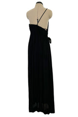 Fabulous Late 1970s James Galanos Intricate Flute Pleated Black Silk Jersey One Shoulder Dress