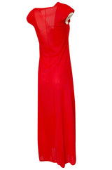 1970s John Kloss Red Nylon Jersey Asymmetrical Lingerie Dress
