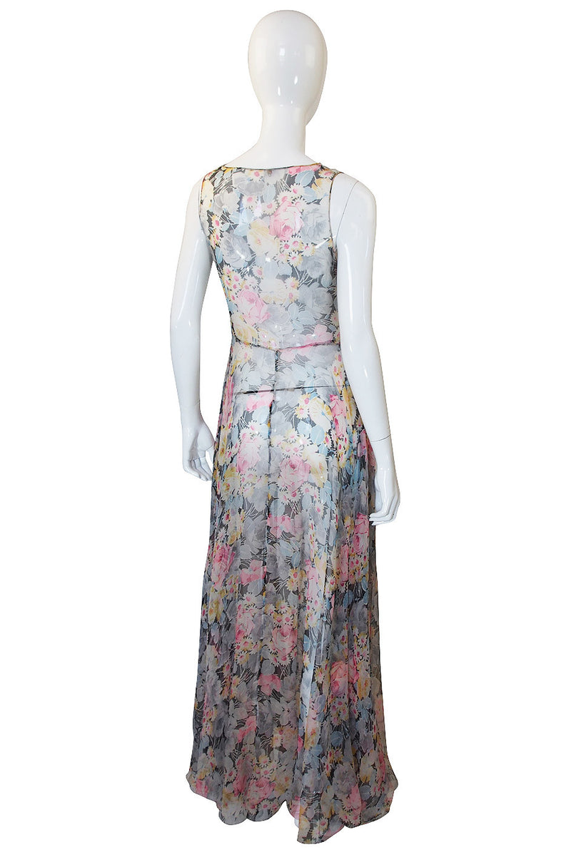 1920s Etheral Silk Chiffon Floral Flapper Gown