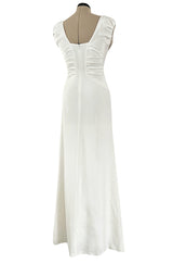 2000s Valentino Roma Off White Super Model Long Dress w Bead & Sequin Detailing