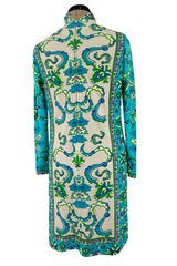 Gorgeous 1970s Mr. Dino Elaborate Print Mini Shift Dress in Turquoise & Yellows