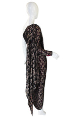 1970s Metallic Chiffon Gown with Pink Lining
