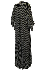 1980s Bernard Perris Black and White Kimono Plunging Caftan Dress