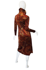 1970s Bullock's Wilshire Panne Velvet Print Dress