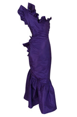 Spring 1982 Unlabeled Givenchy One Shoulder Purple Silk Dress