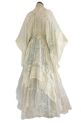 Important 1972 Zandra Rhodes Hand Painted 'Butterfly' Kimono Sleeve Dress w Lily Print & Original Petticoat