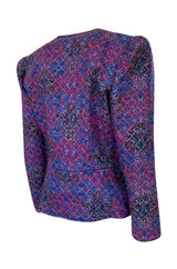 1983 Yves Saint Laurent Gold Metallic Thread Quilted Purple Print Jacket