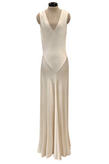 Beautiful 1930s Ivory Hammered Silk Satin Bias Cut Dress w Original Jacket & Belt