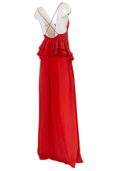 Recent Rochas Red Silk Backless Dress w Ruffle Detail at Low Back