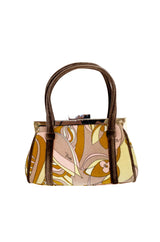 1990s Pucci Pink and Taupe Print Frame Top Handle bag