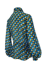 Rare 1960s Jeff Banks Novelty Swimmer Print Button Front Shirt Top