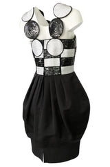 1980s Louis Feraud Graphic Dot & Block Sequin Bubble Skirt Dress